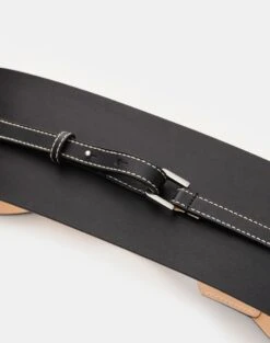 Vachetta Leather Obi Belt -Chic Daily Fashion a2282 bltx black detail