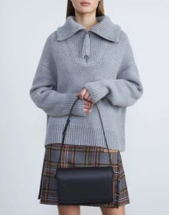 Calfskin Leather & Suede Saddle Bag—Medium -Chic Daily Fashion a2343 hgbx black full2