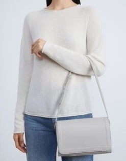 Calfskin Leather & Suede Saddle Bag—Medium -Chic Daily Fashion a2343 hgbx pale grey full