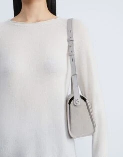 Calfskin Leather & Suede Saddle Bag—Medium -Chic Daily Fashion a2343 hgbx pale grey full2