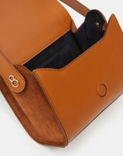 Calfskin Leather & Suede Saddle Bag—Mini -Chic Daily Fashion a2344 hgbx copper detail2