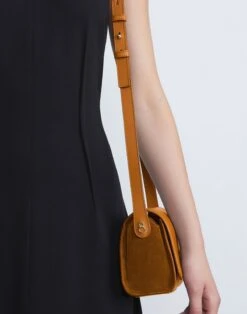 Calfskin Leather & Suede Saddle Bag—Mini -Chic Daily Fashion a2344 hgbx copper full