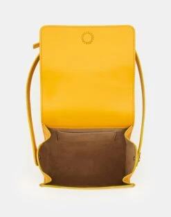Calfskin Leather & Suede Saddle Bag—Mini -Chic Daily Fashion a2344 hgbx golden yellow detail