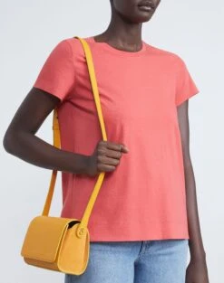 Calfskin Leather & Suede Saddle Bag—Mini -Chic Daily Fashion a2344 hgbx golden yellow full