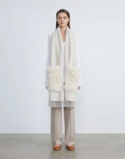 Cashmere Shearling Pocket Shawl -Chic Daily Fashion a2382 wvny buff full