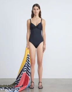 L148 Swim Twisted Front One Piece -Chic Daily Fashion a2433 swimx black full