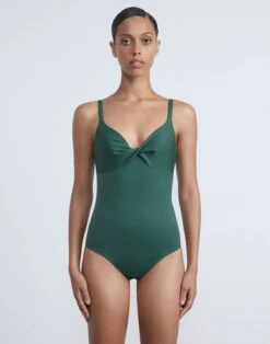 L148 Swim Twisted Front One Piece -Chic Daily Fashion a2433 swimx chive