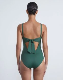 L148 Swim Twisted Front One Piece -Chic Daily Fashion a2433 swimx chive back