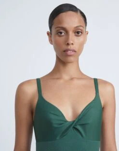 L148 Swim Twisted Front One Piece -Chic Daily Fashion a2433 swimx chive detail