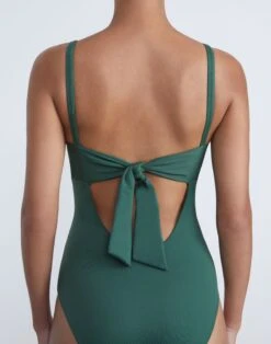 L148 Swim Twisted Front One Piece -Chic Daily Fashion a2433 swimx chive detail2