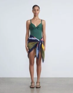 L148 Swim Twisted Front One Piece -Chic Daily Fashion a2433 swimx chive full