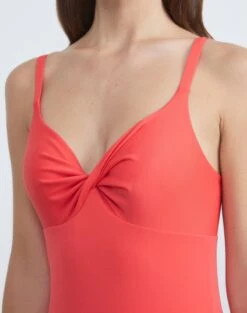 L148 Swim Twisted Front One Piece -Chic Daily Fashion a2433 swimx vibrant coral detail