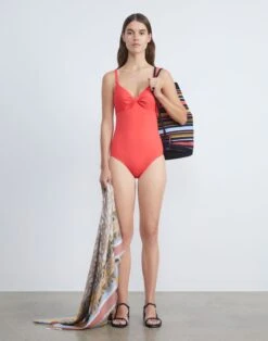 L148 Swim Twisted Front One Piece -Chic Daily Fashion a2433 swimx vibrant coral full