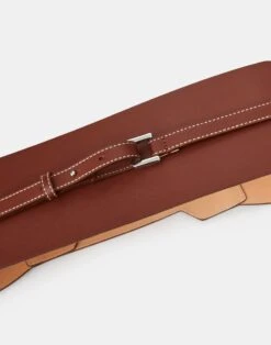 Soft Calfskin Leather Obi Belt 11 Soft Calfskin Leather Obi Belt -Chic Daily Fashion a2445 bltx amber brown detail