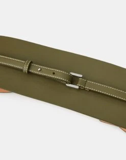 Soft Calfskin Leather Obi Belt 14 Soft Calfskin Leather Obi Belt -Chic Daily Fashion a2445 bltx chive detail