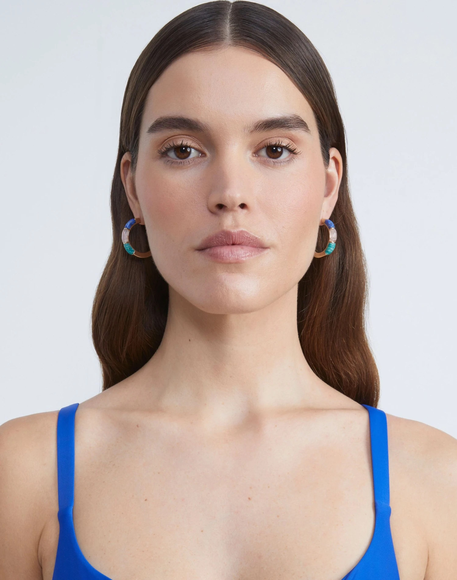 Découpé Semi-Precious Stone Hoop Earrings 2 Découpé Semi-Precious Stone Hoop Earrings - Image 2