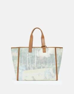 Postcards Print Canvas & Grained Calfskin Leather L Tote