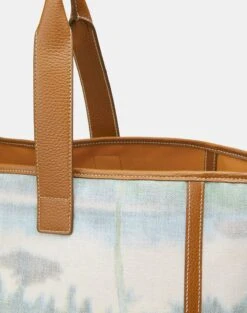 Postcards Print Canvas & Grained Calfskin Leather L Tote -Chic Daily Fashion a2523 hgbx cloud multi detail2