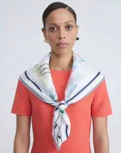 Painted Postcards Print Silk Scarf -Chic Daily Fashion a2536 wvnx white multi full2