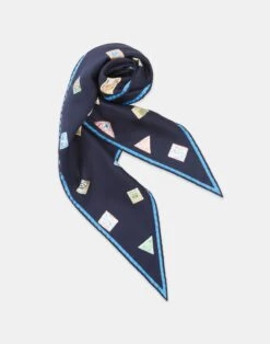 Postage Stamp Print Silk Diamond Scarf 5 Postage Stamp Print Silk Diamond Scarf -Chic Daily Fashion a2540 wvnx midnight blue multi other