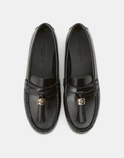 Brushed Leather 8 Knot Tassel Loafer -Chic Daily Fashion lf 0830 black detail