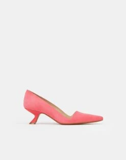 Suede Heeled Pump -Chic Daily Fashion lf 0852 vibrant coral