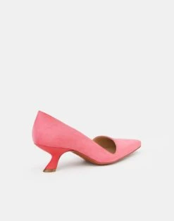 Suede Heeled Pump -Chic Daily Fashion lf 0852 vibrant coral back