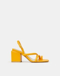 Soft Calfskin Leather Heeled City Sandal 30 Soft Calfskin Leather Heeled City Sandal -Chic Daily Fashion lf 0858 golden yellow