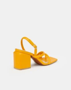 Soft Calfskin Leather Heeled City Sandal 33 Soft Calfskin Leather Heeled City Sandal -Chic Daily Fashion lf 0858 golden yellow back