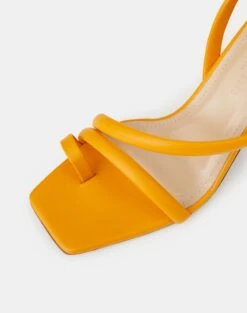 Soft Calfskin Leather Heeled City Sandal 34 Soft Calfskin Leather Heeled City Sandal -Chic Daily Fashion lf 0858 golden yellow detail2