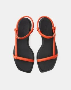 Soft Calfskin Leather City Sandal -Chic Daily Fashion lf 0865 vibrant coral detail