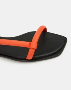 Soft Calfskin Leather City Sandal -Chic Daily Fashion lf 0865 vibrant coral detail2