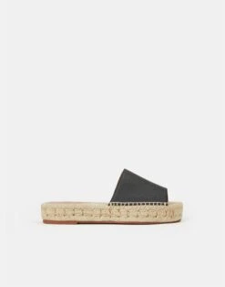 Grained Calfskin Leather Espadrille Slide