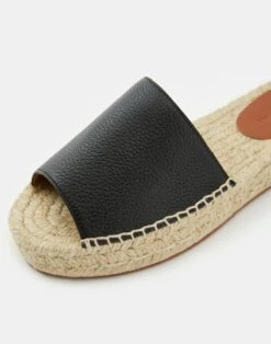 Grained Calfskin Leather Espadrille Slide -Chic Daily Fashion lf 0890 black detail2