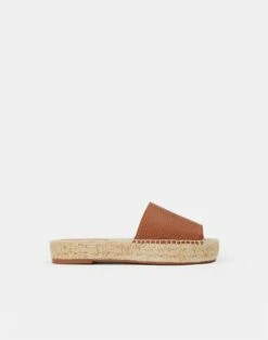Grained Calfskin Leather Espadrille Slide -Chic Daily Fashion lf 0890 copper