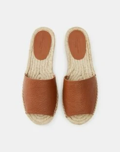 Grained Calfskin Leather Espadrille Slide -Chic Daily Fashion lf 0890 copper detail