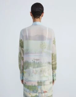 Postcards Print Chiffon Blouse -Chic Daily Fashion mbae3r 1x89 aerial blue multi back