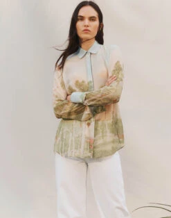 Postcards Print Chiffon Blouse -Chic Daily Fashion mbae3r 1x89 aerial blue multi elevated