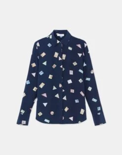 Postage Stamp Print Silk Crepe De Chine Blouse