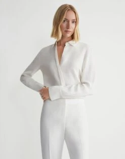 Silk Georgette Button Blouse -Chic Daily Fashion mbae3r 6013 cloud