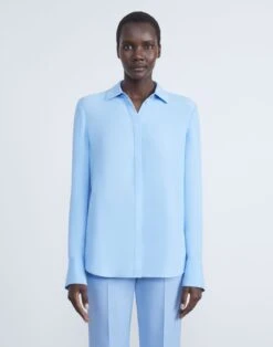 Silk Georgette Button Blouse -Chic Daily Fashion mbae3r 6013 cool blue