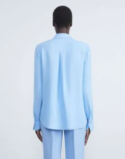 Silk Georgette Button Blouse -Chic Daily Fashion mbae3r 6013 cool blue back