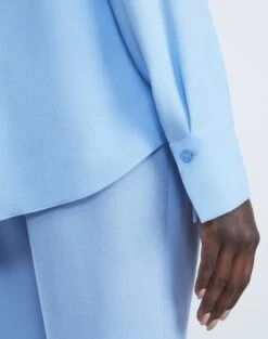 Silk Georgette Button Blouse -Chic Daily Fashion mbae3r 6013 cool blue detail2