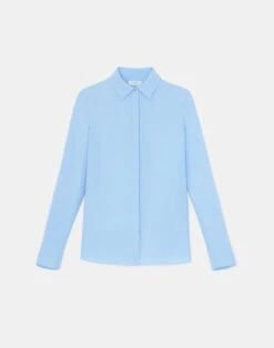 Silk Georgette Button Blouse -Chic Daily Fashion mbae3r 6013 cool blue flat