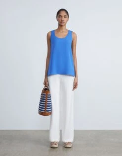 Silk Double Georgette Sleeveless Blouse -Chic Daily Fashion mbbr2r 6013 classic cobalt full