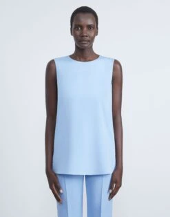 Silk Crepe De Chine Sleeveless Blouse -Chic Daily Fashion mbdf5r 5553 cool blue