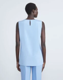 Silk Crepe De Chine Sleeveless Blouse -Chic Daily Fashion mbdf5r 5553 cool blue back