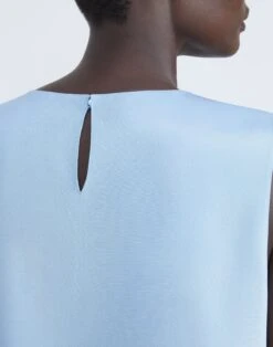 Silk Crepe De Chine Sleeveless Blouse -Chic Daily Fashion mbdf5r 5553 cool blue detail2