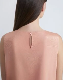 Silk Crepe De Chine Sleeveless Blouse -Chic Daily Fashion mbdf5r 5553 coral haze detail