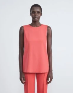 Silk Crepe De Chine Sleeveless Blouse -Chic Daily Fashion mbdf5r 5553 vibrant coral